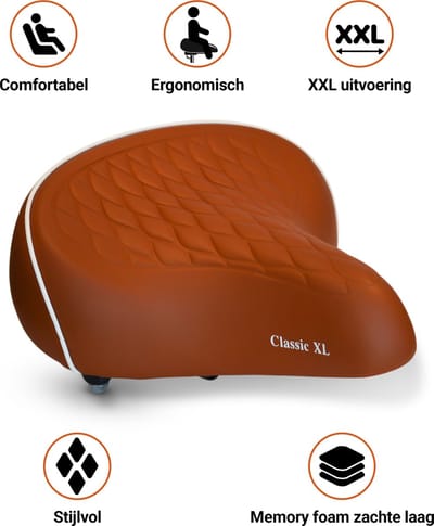 Fietszadel Karamel Bruin Classic XXL, stijlvol en comfortabel zadel voor veel fietsplezier by PS