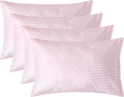 Homescapes Satijn Streep Katoen Kussensloop 50x75 cm – Set van 4 – Roze – 100% Egyptisch Katoen – Draaddichtheid 330