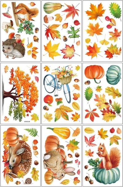 Raamstickers Herfst - Herfstdecoratie - Feestelijke Sfeer - Dubbelzijdig - 84 Stickers - Meerkleurig