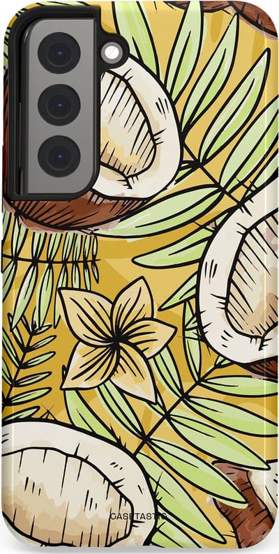 Casetastic Hoesje Geschikt voor Samsung S22 - Stijlvolle Beschermende Duo-layer Case - Zonnige Kokos Stijl