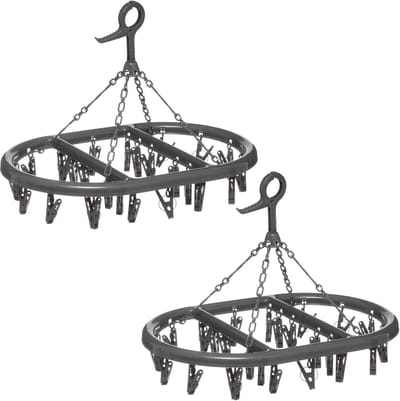 5Five Droogcarrousel/droogmolen - Set van 2x stuks - donkergrijs - met 24 knijpers 45 x 33 cm van kunststof - Droogrekje