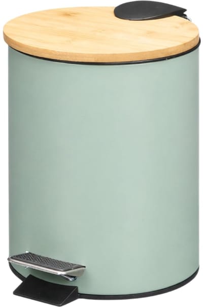 Badkameremmer - Prullenbakje Toilet - Hygiënisch Afval - Pedaal en Bamboe Deksel - 3 Liter Inhoud - Mintgroen