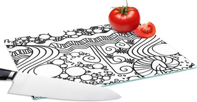 Glazen Snijplank - 28x20 - Patronen - Abstract - Line Art - Zwart Wit - Snijplanken Glas