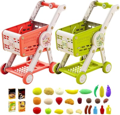 Speelgoed Winkelwagen - Peuter Kar - Rollenspel Leren - Inclusief 30 Accessoires - 45x28x54 cm - Groente