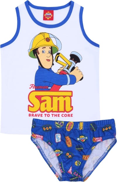 Brandweerman Sam t-shirt + broek voor witte en blauwe jongens met brandslang