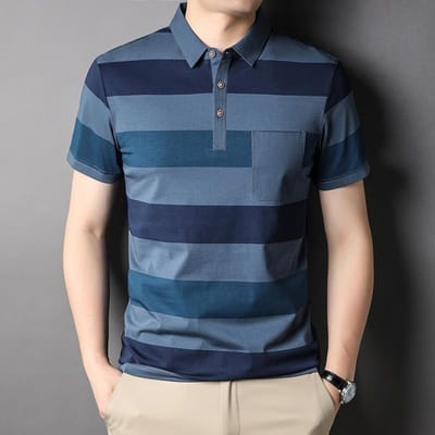 Nieuw POLO Shirt Heren Dun Kortemouw Katoenmix Zakelijk Klaar Gestreept Casual Zak Zomer T-shirt 2XL