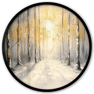 Poster in lijst Rond - Fotolijst 40x40 cm - Posters - Winter - Abstract - Sneeuw - Natuur - Zon - Ronde posterlijst zwart - Decoratie - Wanddecoratie woonkamer - Muurdecoratie slaapkamer
