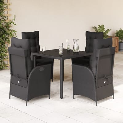 vidaXL - 5-delige - Tuinset - met - kussens - poly - rattan - zwart
