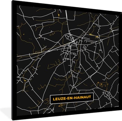 Fotolijst incl. Poster - Leuze-en-Hainaut - Plattegrond - Kaart - Stadskaart - Goud - 40x40 cm - Posterlijst