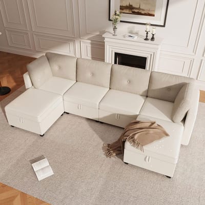 BLACKCOLORS Modulaire U-vormige bank met 6 modules en opbergruimte – Multifunctionele hoekbank voor de woonkamer, om te vormen tot L-bank/ligbank/losse fauteuil, fluweel + ribfluweel in een contrasterend ontwerp, schuim met hoge dichtheid