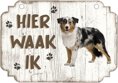 Hier Waak Ik: Bordercollie Tricolor | Waakbord | Spreukenbord | Hondenras | Hond | Betreden op eigen risico | Pas Op Voor De Hond | Deurbordjes | Bewaker Van Dit Huis