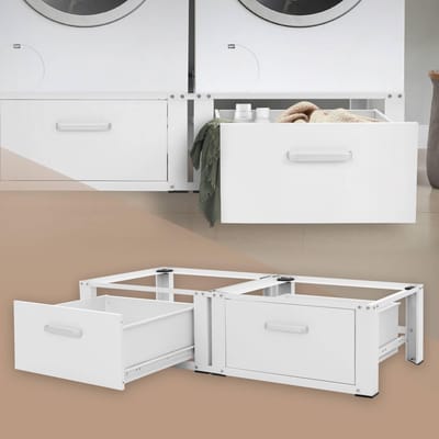 Wasmachine verhoger, Wasmachine Onderstel Dubbele 64x53,5x31,5 cm met 2 lades in wit ML design