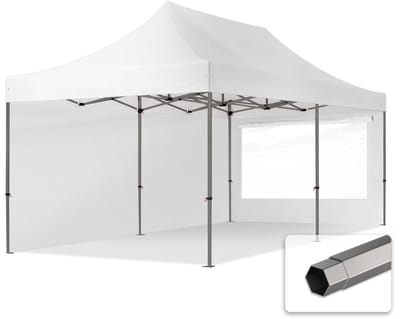 3x6m Easy Up partytent Vouwpaviljoen, PREMIUM staal 40mm met zijwanden (panorama), wit