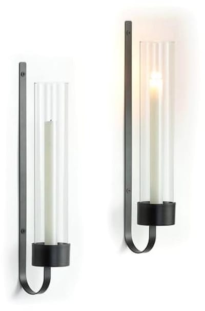 Moderne Wandkaarsen: Set van 2 Metalen Wandlampen met Glazen Hurricane voor Elk Interieur