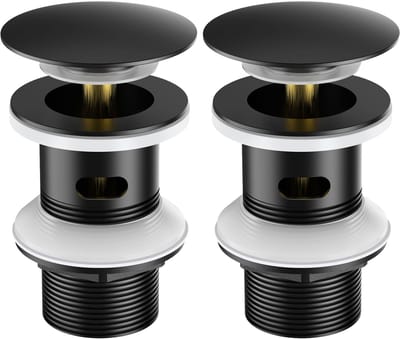 Auralum Max Afvoerplug Wastafel - 2 stuks - Universele Afvoerset - Pop–up met Overloop - Messing afvoerventiel - Ø 66mm - Afvoerstop - voor Wastafel - Zwart