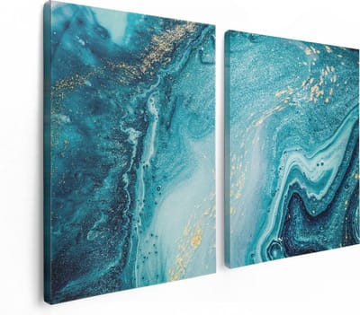 Artaza Canvas Schilderij Tweeluik Abstracte Kunst Blauwe Oceaan - 120x80 - Foto Op Canvas - Canvas Print