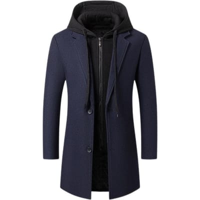 Herenmode Casual Wol Wolle Jas Middellang en Lang Afneembare Capuchon Trendy Jas Heren Top 190 marineblauwe kleur