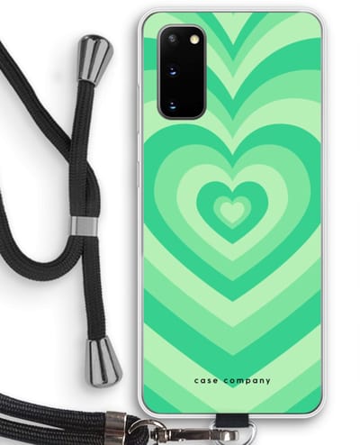 Case Company® - Hoesje met koord geschikt voor Samsung Galaxy S20 hoesje met Koord - Hart Groen - Telefoonhoesje met Zwart Koord - Bescherming aan alle Kanten en Over de Schermrand