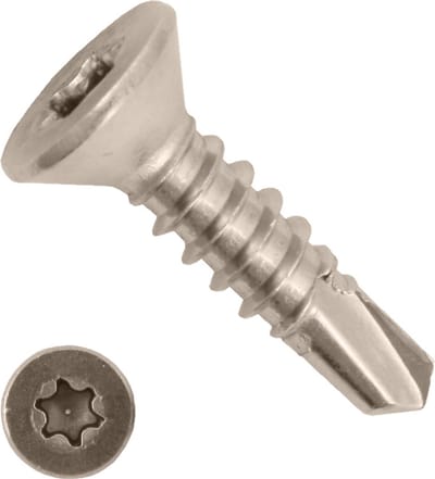 (24 STUKS) 6,3X19 BOORSCHROEF VERZONKEN KOP TX30 ZELFBORENDE PUNT RVS-A2 (AISI 304) DIN 7504 P (ISO 15482)