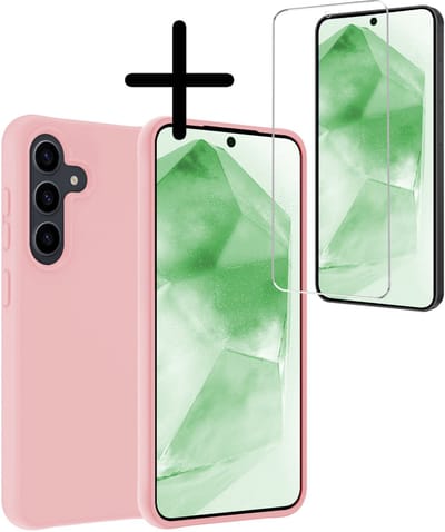 Hoesje Met Screenprotector - Geschikt voor Samsung Galaxy A56 - Sterk & Shockproof - Back Cover - Siliconen Case - Telefoon Hoes - Lichtroze