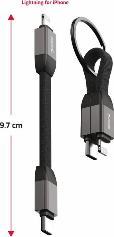 Swissten Magnetische Sleutelhanger Lightning naar USB-C Kabel - Geschikt voor iPhone 7/8/X/11/12/13/14 - 9.7 CM - Zwart