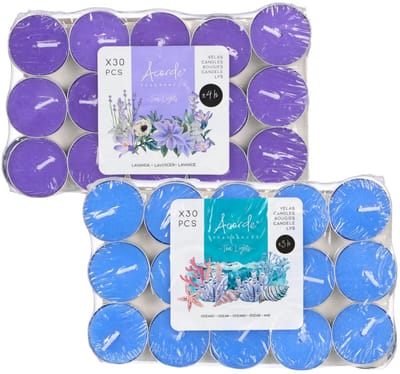 Acorde theelichtjes - 60x - 30x lavendel - 30x ocean - aroma/geurkaarsen
