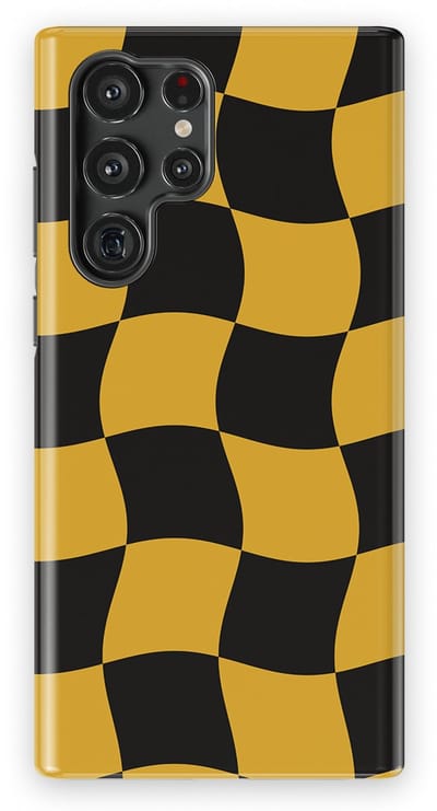Checkered Warp Hoesje Samsung Galaxy S22 Ultra | Geschikt Voor Mag | Uniek Design Hoesje | Beschermhoes Samsung Galaxy S22 Ultra Yellow Rush