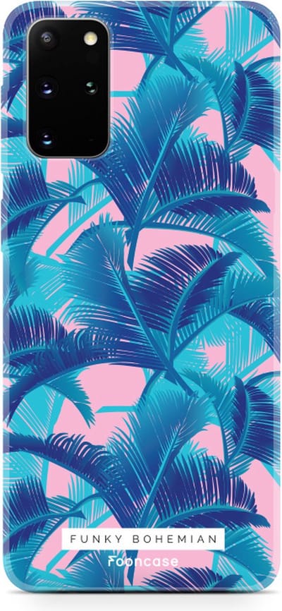 Fooncase Hoesje Geschikt voor Samsung Galaxy S20 Plus - Shockproof Case - Back Cover / Soft Case - Funky Bohemian / Blauw Roze Bladeren