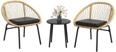 Bistroset - Tuinmeubel 3-delig - Rotan Tuinset - Balkonset voor 2 Personen - Tuinmeubelset met 2 Stoelen + Tafel - Zitgroep - Meubel - Loungeset - Meubelsets - voor Tuin, Balkon, Terras - Zwart + Geel