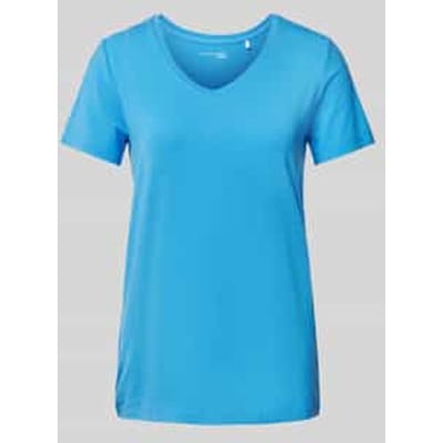 T-shirt met geribde V-hals