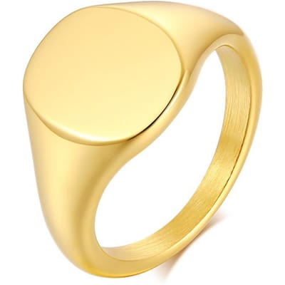 Bague Sceau en Acier Inoxydable Couleur Or Gravure Lettre Initiale Bague Rose pour Femme US ring size 07&Blank (NO  Engrave) beige