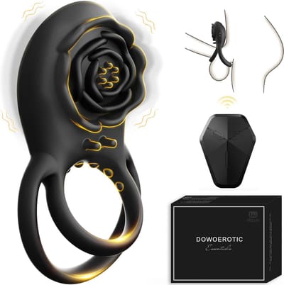 DOWO® - Vibrerende Cockring met Afstandsbediening - met Roos Clitoris Stimulator - Cockring - Penisring - Cockring Vibrerend - 8 Vibratiestanden - 2 in 1 - Siliconen Cock Ring - Sextoys - Seksspeeltje voor Mannen & Vrouwen - Zwart