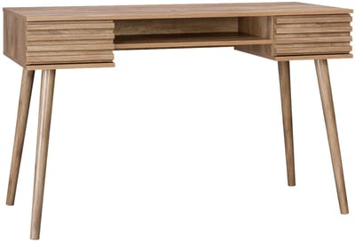 sweeek - Bureau met houteffect, 2 lades, madere, 1 kastje, geribbelde voorkant, 120 x 55 x 76,5 cm