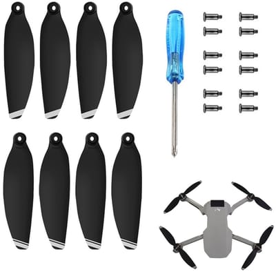 Dailygoody - Drone-Propellerset - Reservepropellers - Geluidsarm - Zwart met Zilveren Rand - Vervangingsmessen - Geschikt voor Drones - 8 Stuks