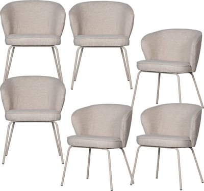 WOOOD Admit Eetkamerstoelen - Polyester - Pebble - Set van 6