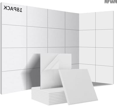 RFWR® Pak van 18 vierkante akoestische panelen voor geluidsisolatie - zelfklevend, 230 kg/m³, NRC 0,95, 100% polyester