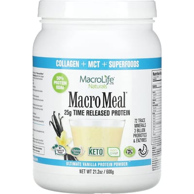 Macrolife Naturals, MacroMeal, Poudre de Protéines Ultime, Vanille, 21,2 oz (600g)