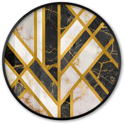 Poster in lijst Rond - Fotolijst 60x60 cm - Posters - Marmer - Goud - Luxe - Ronde posterlijst zwart - Decoratie - Wanddecoratie woonkamer - Muurdecoratie slaapkamer