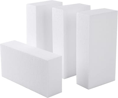 Set van 4 knutselschuimblokken, 8 x 4 x 2 vierkante polystyreenschuimstenen voor kunstbeeldhouwen, bloemstukken, beeldhouwkunst, modellering, school en thuis doe-het-zelf.