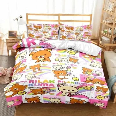Cartoon Rilakkuma Beer Beddengoed Set Dekbedovertrek Bedset Dekbedovertrek Kussensloop Dekbed King Queen Size Jongens Volwassenen Beddengoedset EU Single 135x200cm
