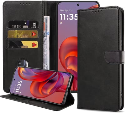 Geschikt voor Motorola Edge 60 Neo Telefoonhoesje Kunstleer met Magnetisch lipje en Pasjeshouder Book Case met Klepje - Walletcase with Cardslot - Zwart - Smartphonica geschikt voor Motorola Edge 60 Neo