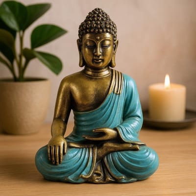 Teal & Gold Boeddha - Groot