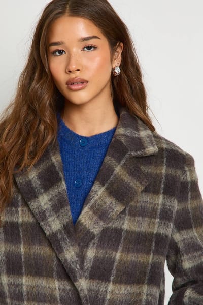 boohoo Dames Bekijk de dubbelrevers wollen look-coat | Grey | Maat: 8
