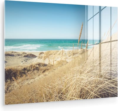 MuchoWow® Glasschilderij 160x120 cm - Schilderij acrylglas - Strand - Duin - Noorwegen - Foto op glas - Muurdecoratie woonkamer - Wanddecoratie slaapkamer - Schilderijen