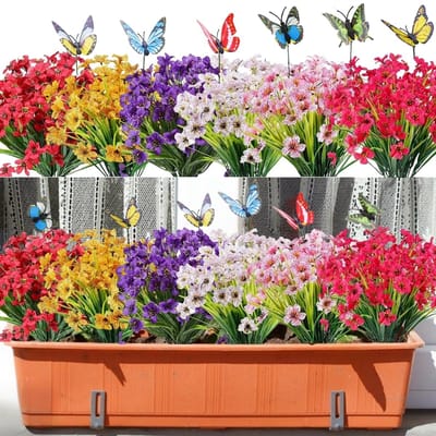 Dailygoods- Kunstbloemen UV-bestendig - Kunstboeket voor buiten - Kunstbloemen voor binnen - Decoratie voor bruiloft - 18 kleuren en vlinders - 33 cm hoog - Nep Bloemen