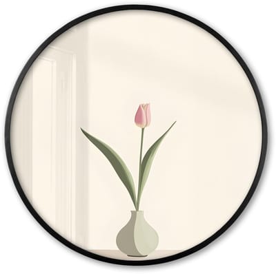 Poster in lijst Rond - Fotolijst 60x60 cm - Posters - Tulp - Vaas - Beige - Ronde posterlijst zwart - Decoratie - Wanddecoratie woonkamer - Muurdecoratie slaapkamer