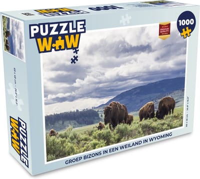 Puzzel Groep bizons in een weiland in Wyoming - Legpuzzel - Puzzel 1000 stukjes volwassenen