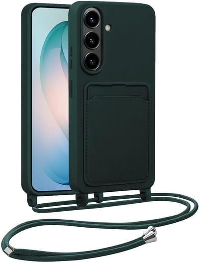 Hoesje Geschikt voor Samsung S26 Hoesje Siliconen Case Met Koord - Hoes Geschikt voor Samsung Galaxy S26 Hoesje Backcover Met Telefoonkoord - Telefoonhoes - Donkergroen