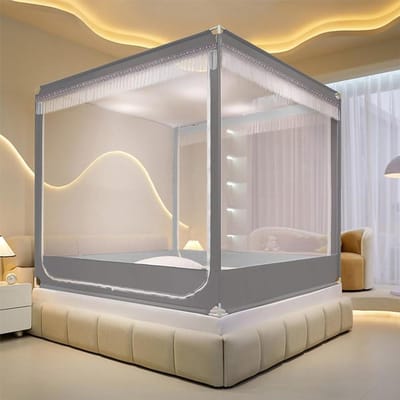 Bedgordijn met anti-val - Privacy tent - Veilige slaap - Verbonden met matras - 180x220cm - Grijs