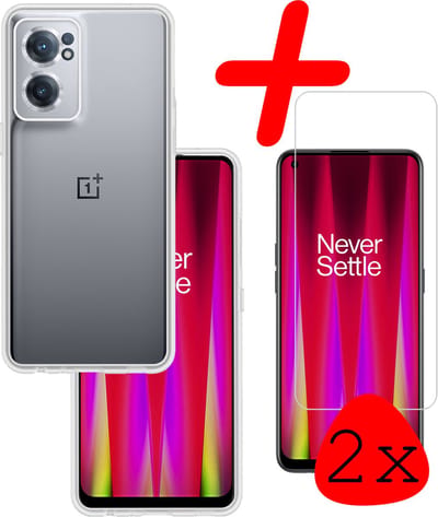 Hoesje Met 2x Screenprotector - Geschikt voor OnePlus Nord CE 2 - Sterk & Shockproof - Back Cover - Siliconen Case - Telefoon Hoes - Transparant
